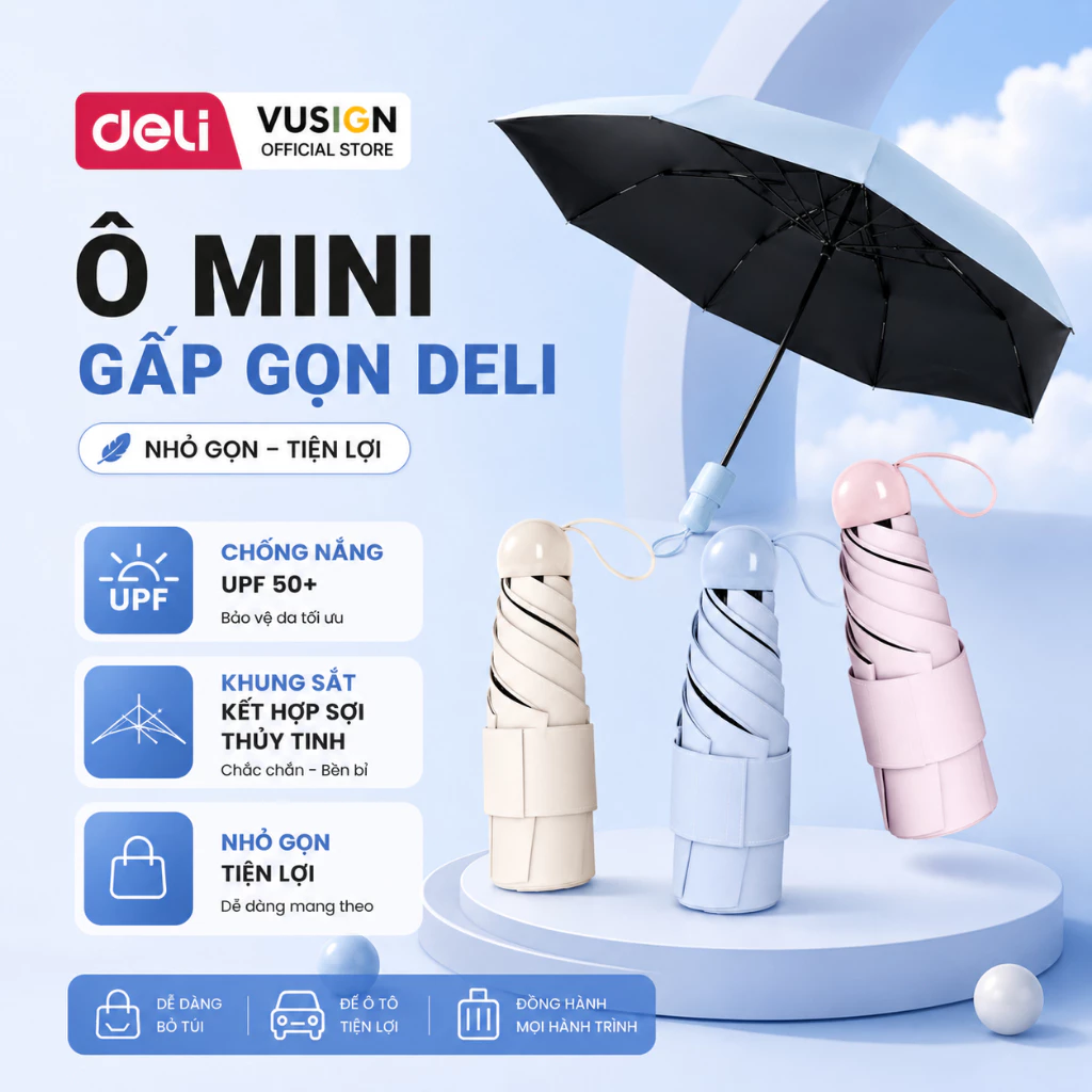 [DEAL MỞ BÁN] Ô Dù Mini Gấp Gọn Che Mưa Đi Nắng Chống Tia UV UPF 50+ Chống Thấm, Siêu Nhẹ, Tiện Lợi