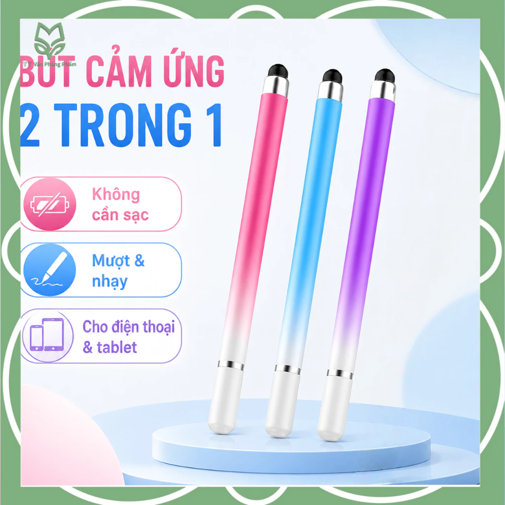 Bút Cảm Ứng Điện Thoại Tablet 2 Đầu, Không Cần Bluetooth, Ghi Chú Vẽ Học Tập Dễ Dàng