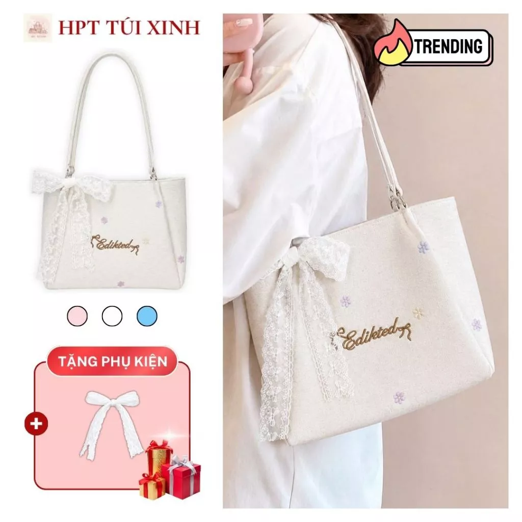 𝐂𝐓𝟎𝟏𝟓 - Túi xách nữ thời trang đeo vai edikted tặng kèm charm, túi tote nữ Hàn Quốc pastel sao màu sắc đi học đi làm