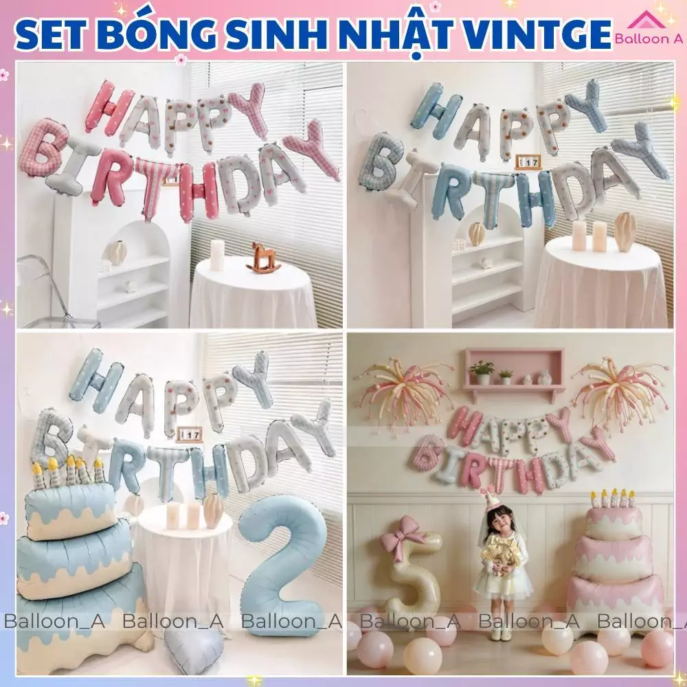 Set Trang Trí Sinh Nhật Bóng Bánh Kem Phong Cách Hàn Quốc Đơn Giản Sang Trọng