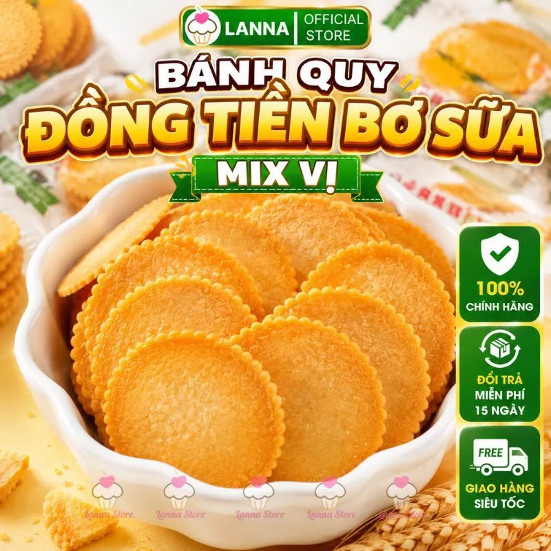 【HÀNG CHUẨN TÚI 500G】Bánh Quy Đồng Tiền Bơ Sữa Nội Địa Mix Vị – Mini Giòn Xốp Thơm Ngon Snack Ăn Vặt