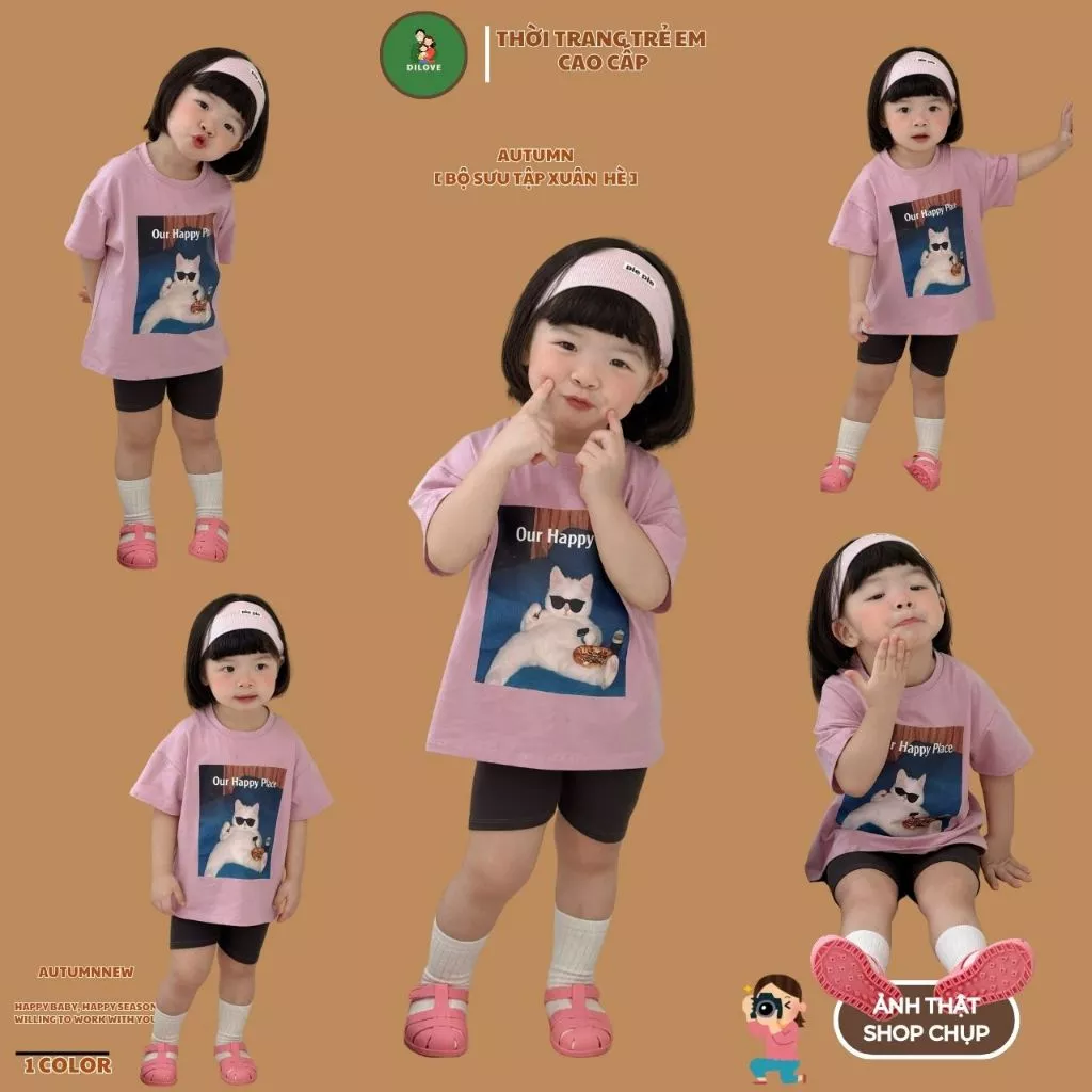 Bộ quần áo cộc tay cho bé trai bé gái vải cotton co giãn thoải mái DILOVE - Mã Mèo