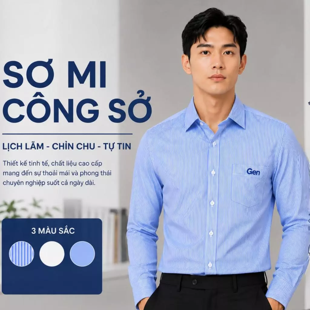 Áo Sơ Mi Nam Kẻ Sọc Dài Tay Công Sở Trung Niên Form Rộng Có Túi GEN ALPHA GEN545