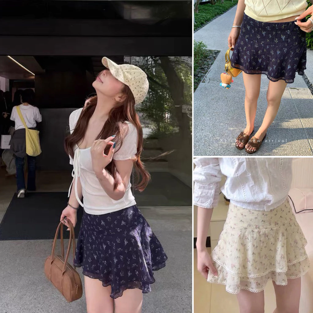 [Hàng QC sẵn] Chân váy ngắn hoạ tiết hoa nhí xếp tầng viền ren phong cách nhẹ nhàng Hàn Quốc Flower Mini Skirt CV3678