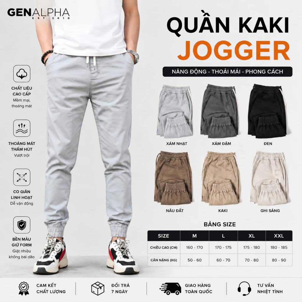Quần Jogger Kaki Nam Co Giãn Cao Cấp GEN ALPHA - Quần Dài Kaki Nam Bo Gấu Dày Dặn Thấm Hút Mồ Hôi