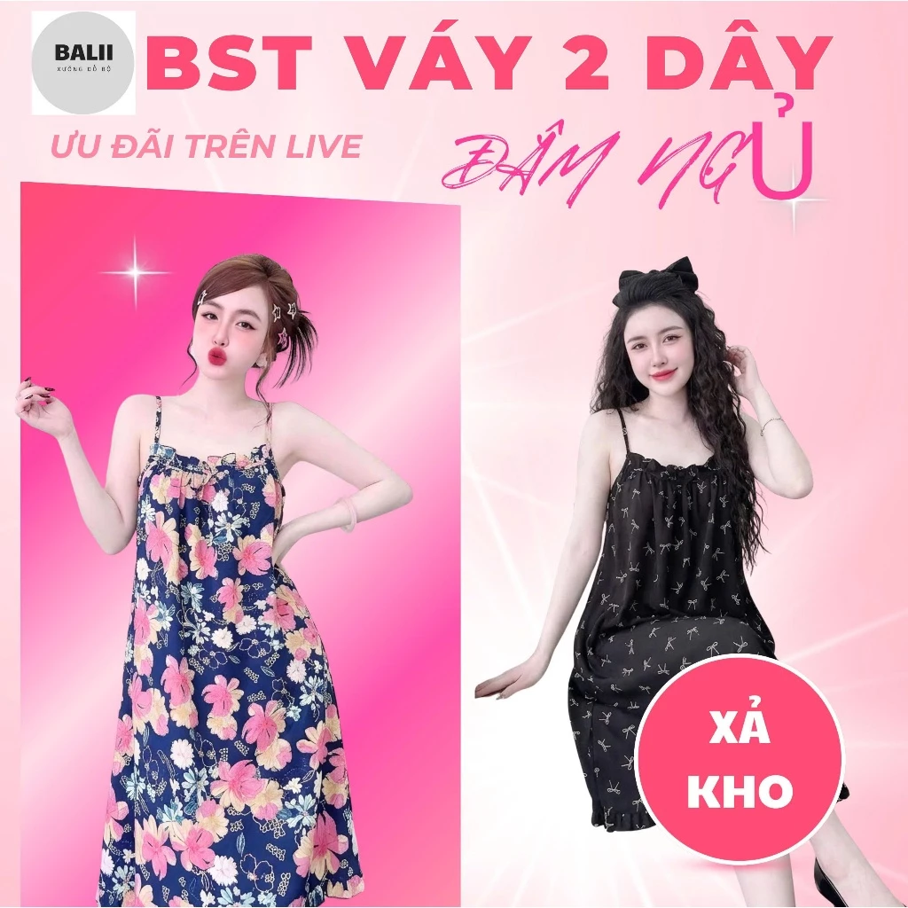 (XÃ KHO) VÁY 2 DÂY [40-80Kg] Váy Ngủ Lụa Hàn Mềm Hai Dây Họa Tiết Dễ Thương  Mát Mẻ Thoải Mái Mùa Hè -BALII