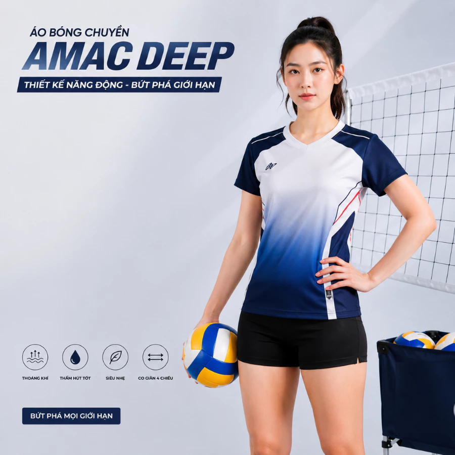 Bộ quần áo bóng chuyền nam nữ DEEP XANH THAN in tên số, co giãn, thấm hút mồ hôi, đủ size 35-80kg