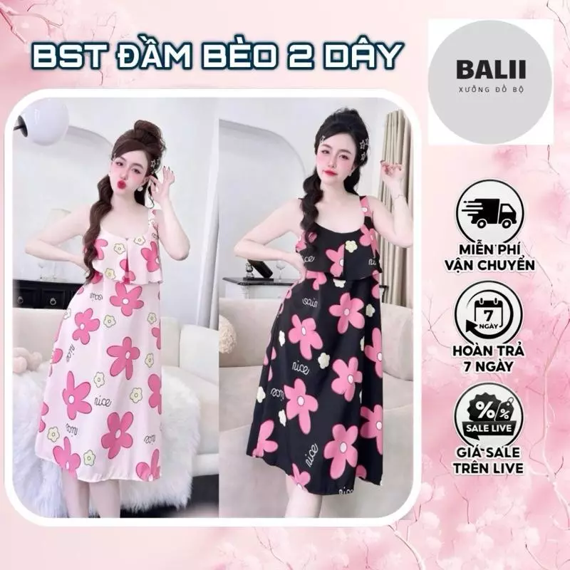 BÈO LÁ - Váy Ngủ Lụa 100D Mềm Hai Dây - Hoa Nhí Dễ Thương - Mát Mẻ Thoải Mái Mùa Hè Balii
