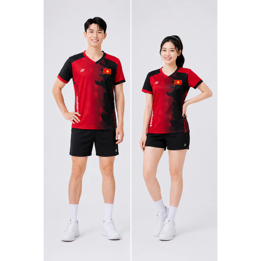 Bộ quần áo bóng chuyền nam nữ AMAC VIỆT NAM ĐỎ in tên số, co giãn, thấm hút mồ hôi, đủ size 35-80kg
