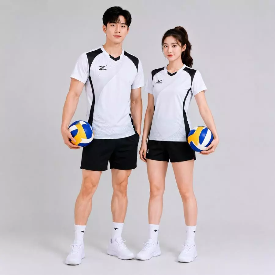 Bộ quần áo bóng chuyền nam nữ MIZUNO TRẮNG thiết kế co giãn, thấm hút mồ hôi, đủ size từ 40-80kg