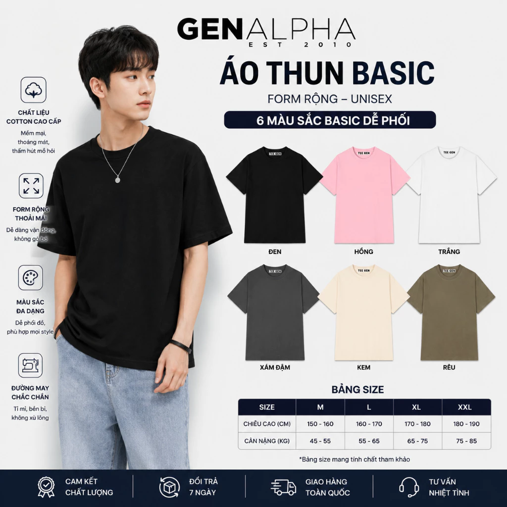 Áo thun nam nữ unisex tay lỡ phông local brand form rộng teen cổ tròn oversize GEN BASIC TEE030