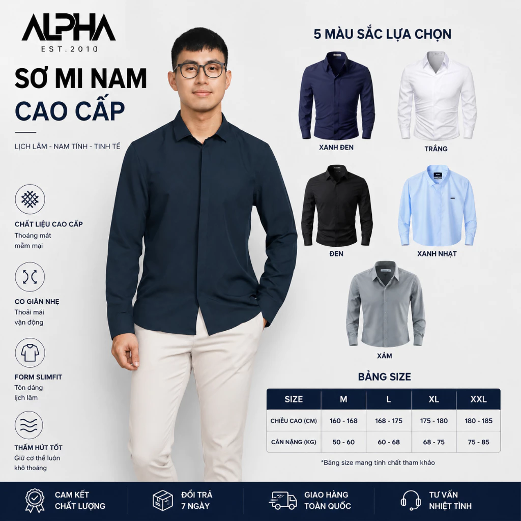 Áo Sơ Mi Nam Dài Tay Giấu Nút Vải Lụa Hàn Cao Cấp GENALPHA Dáng Regular Lịch Sự Sang Trọng GEN112