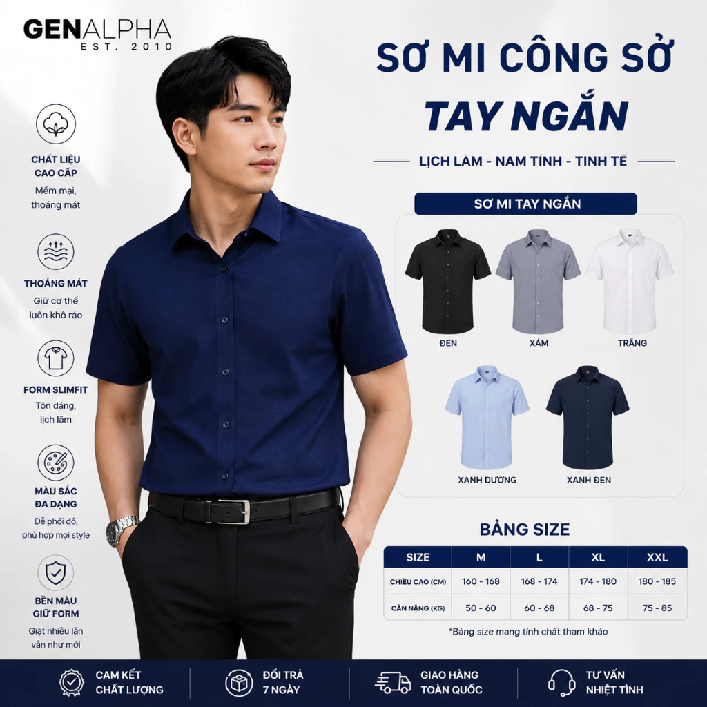 Áo Sơ Mi Nam Nữ Tay Ngắn Công Sở GEN ALPHA Vải Lụa Cao Cấp Cổ Bẻ Form Rộng Unisex GEN08