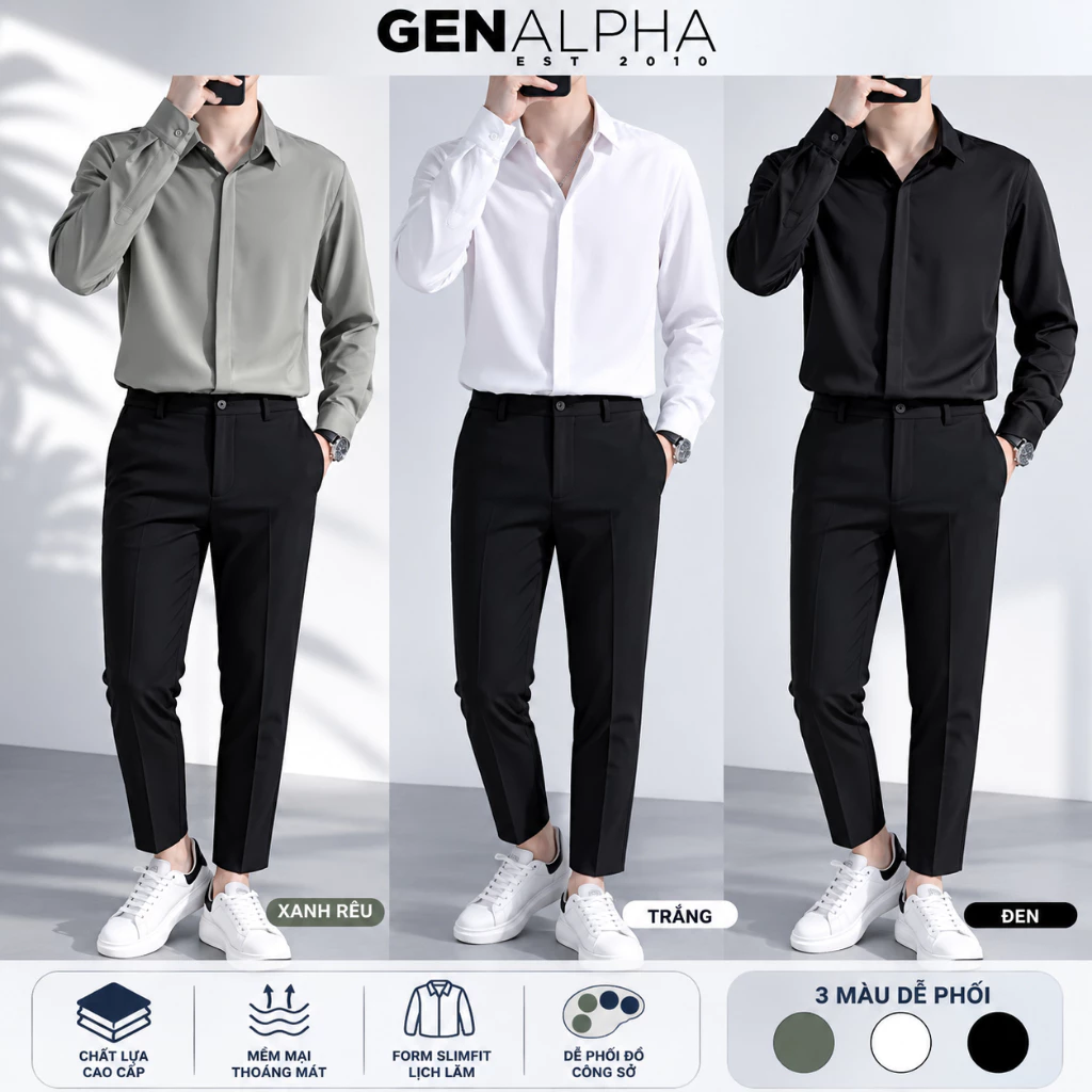 Combo Quần Tây Áo Sơ Mi Nam GEN ALPHA GEN145 - Set Âu Phục Nam Công Sở Cao Cấp Co Giãn