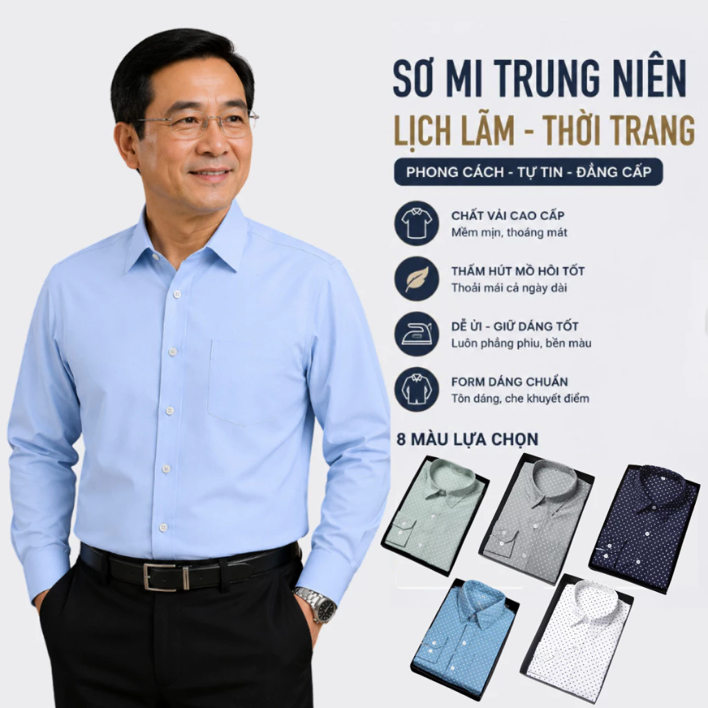Áo Sơ Mi Nam Trung Niên Dài Tay Lụa Mát Họa Tiết Có Túi Áo Cho Người Lớn Tuổi GEN ALPHA GEN535