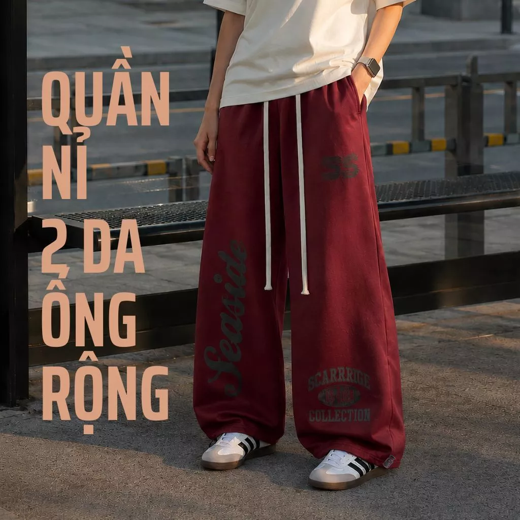Quần nỉ 2 da ZGO ống rộng form unisex Phong Cách Streetwear chất nỉ Quảng Châu Dày Mịn QZG27