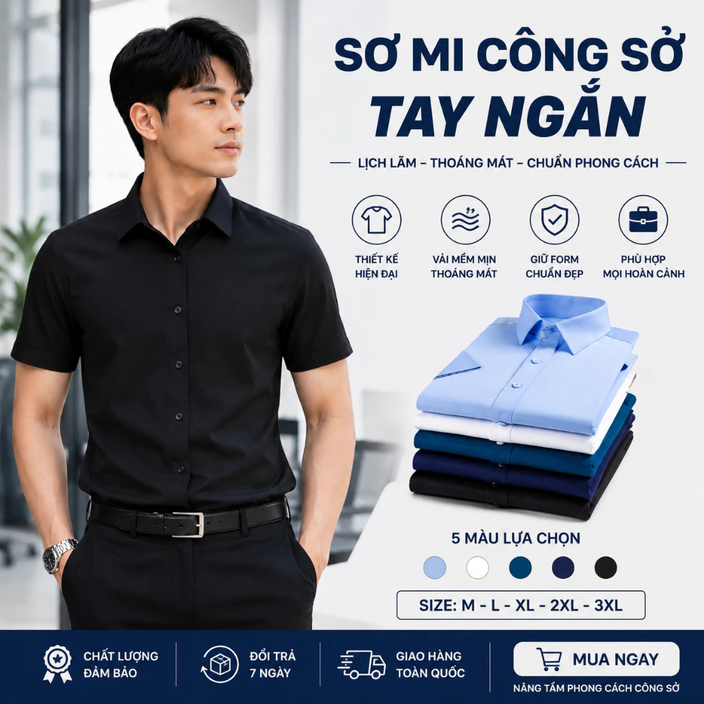 Áo Sơ Mi Nam Tay Ngắn Cổ Bẻ GEN ALPHA GEN45 Vải Chéo Thái Co Giãn Mềm Mịn Thấm Hút Mồ Hôi