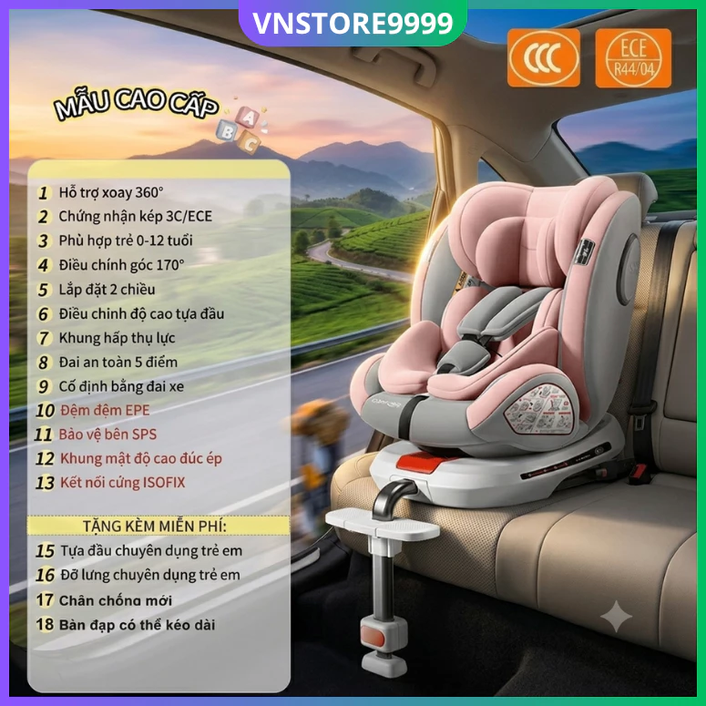 Ghế ngồi ô tô cho bé phiên bản cao cấp có isofix, bệ đỡ gác chân cho trẻ chống lật tiện lợi mã BDC5