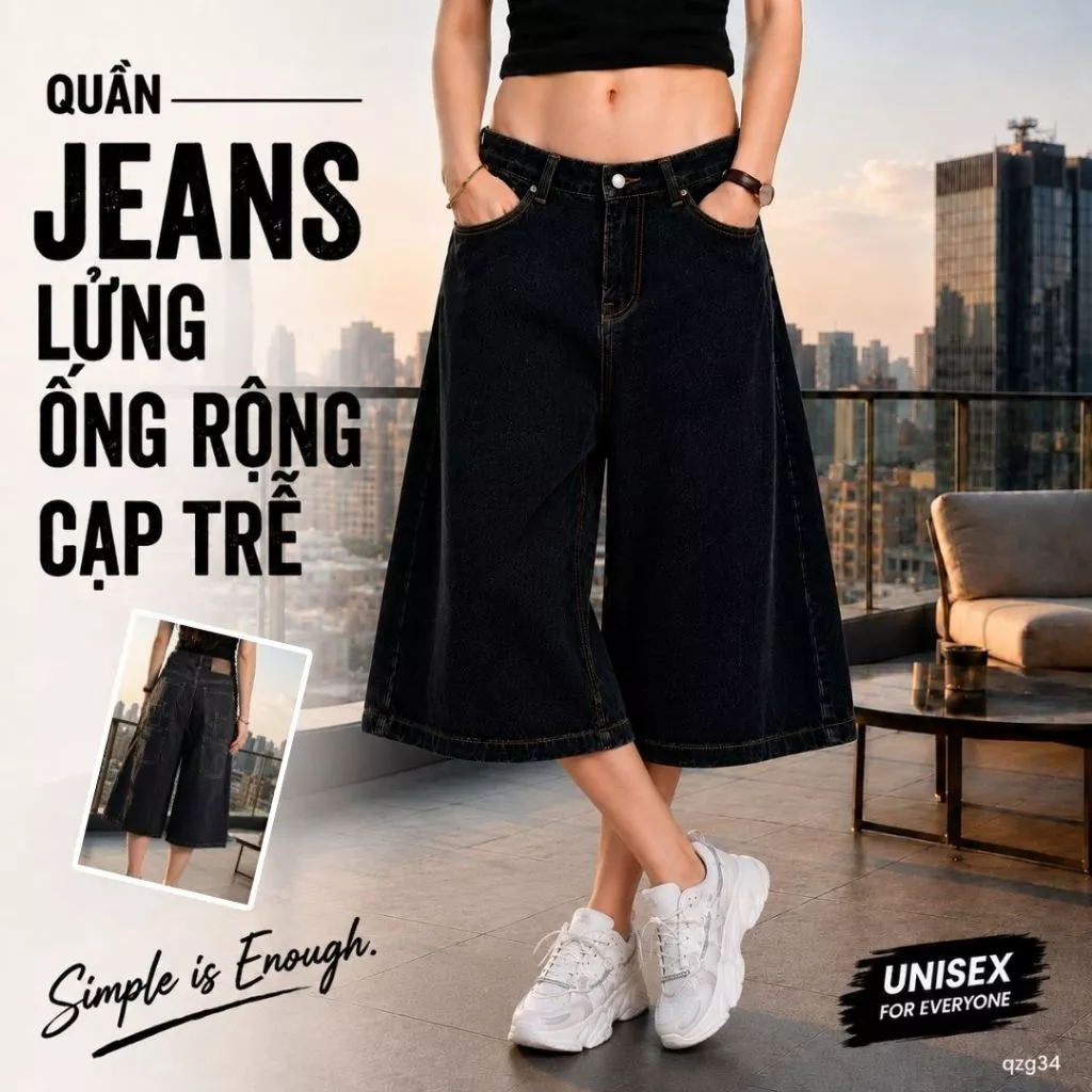 QUẦN JEAN LỬNG ỐNG RỘNG UNISEX CẠP TRỄ ZGO PHONG CÁCH STREETWEAR HÀN QUỐC QZG34.