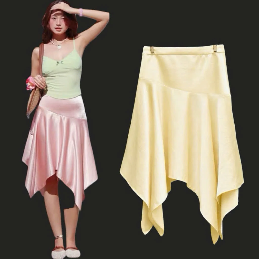 661 - Chân Váy Lụa Midi So Le