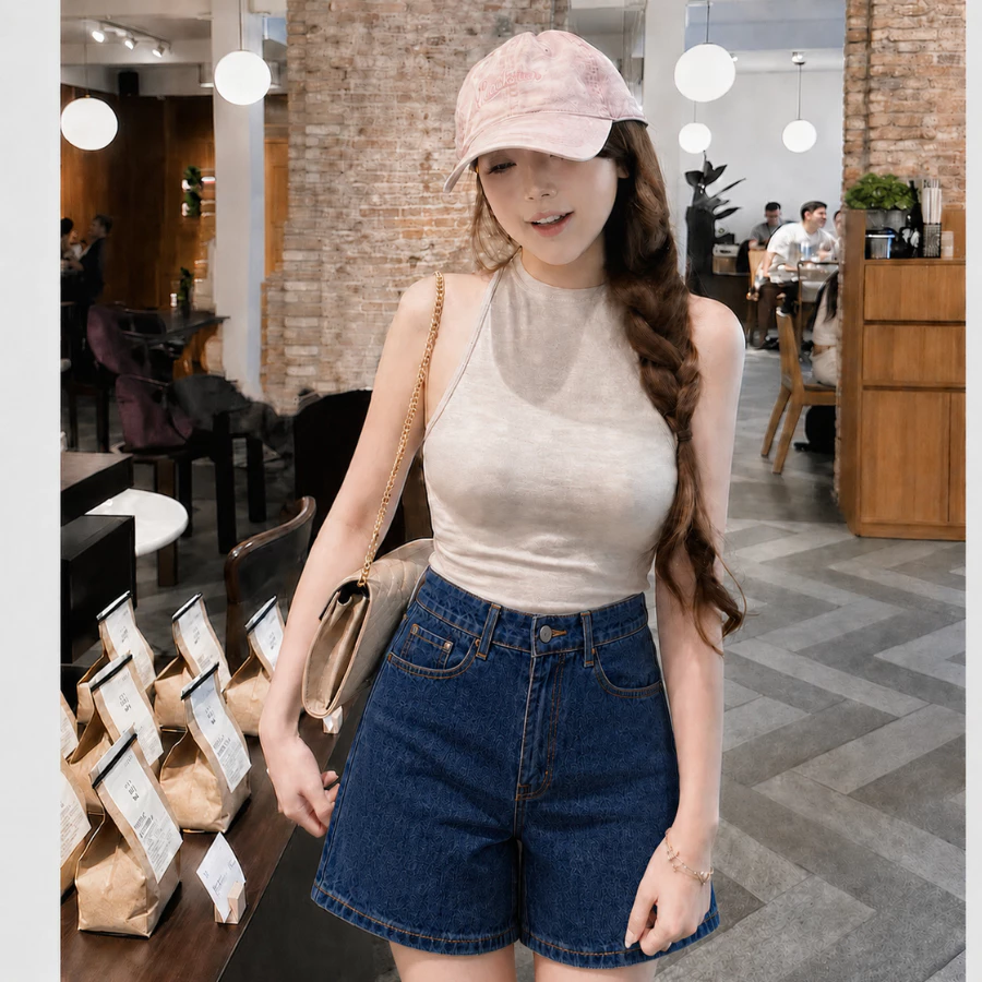 Quần Jean Nữ Short Dài Cạp Cao Dáng Suông Rộng Trẻ Trung Dễ Phối Đồ