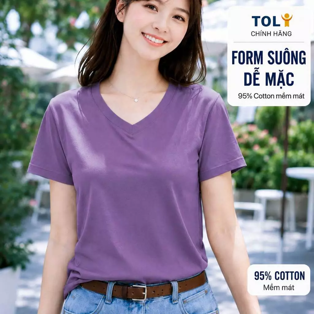 Áo thun nữ cổ Tim TOLI BSA41 – Cotton mềm, form suông gọn dáng, dễ phối mặc mỗi ngày