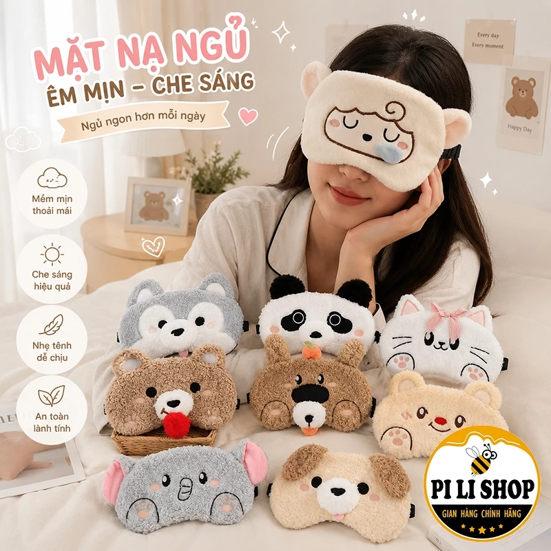 Bịt Che Mắt Ngủ Kèm Gel Mát Lạnh Họa Tiết Hoạt Hình, Mặt Nạ Ngủ Lông Mềm Êm Cho Ngủ Trưa Nghỉ Ngơi