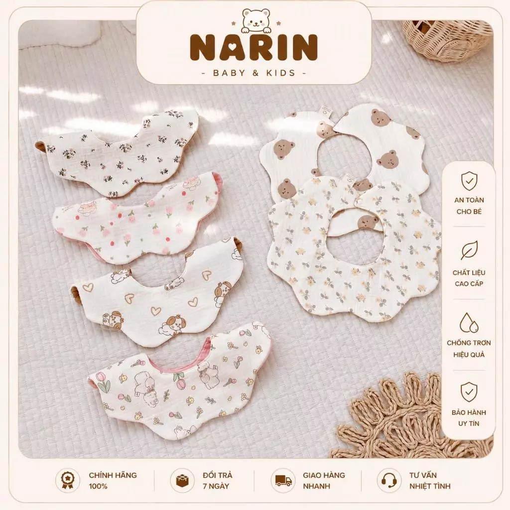 Yếm ăn dặm cổ vuông và yếm cổ tròn organic MONONA 2 lớp  an toàn sử dụng với màu sắc siêu xinh không gây kích ứng cho bé