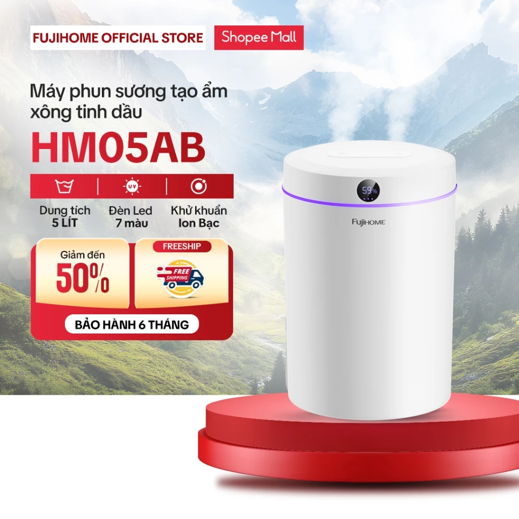 Máy phun sương tạo ẩm 5 LÍT FUJIHOME, máy bù ẩm máy khuếch tán xông tinh dầu tạo ion tạo độ ẩm phòng ngủ, phòng khách