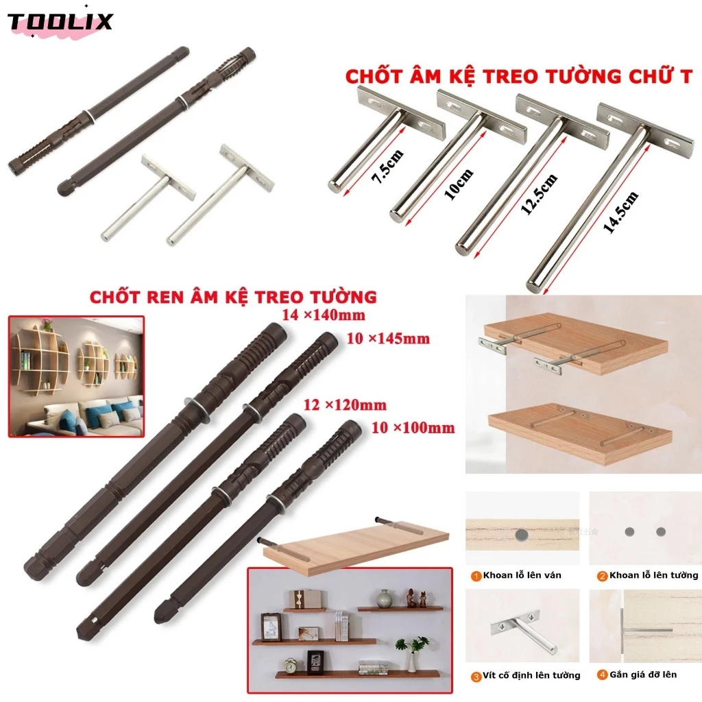 Chốt âm kệ treo tường đủ kích thước - Giá 1 cái