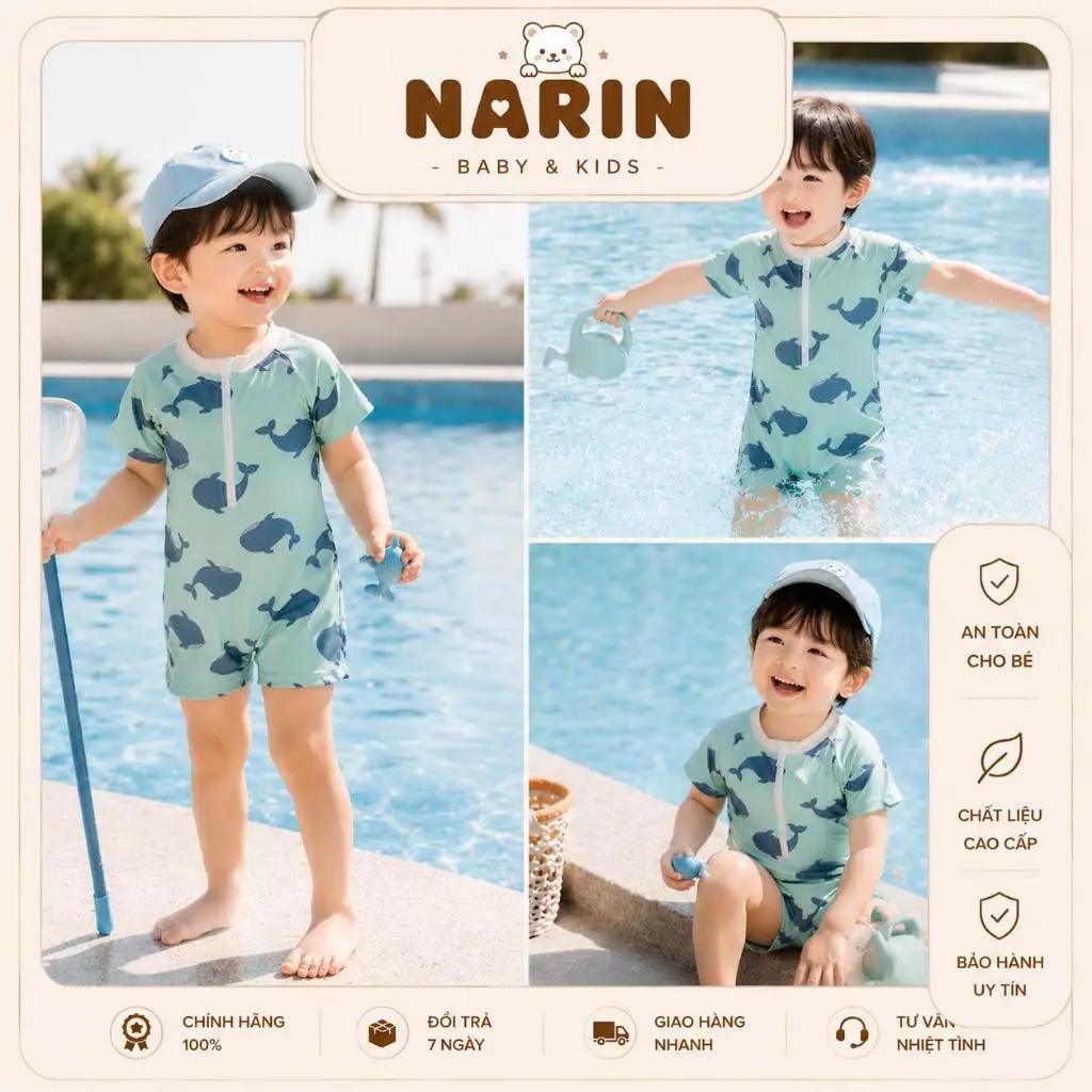Áo bơi/ bộ đồ bơi cho bé trai Monona phong cách Hàn Quốc co giãn tốt, nhanh khô, thoải mái khi bơi cho bé 6-22kg.