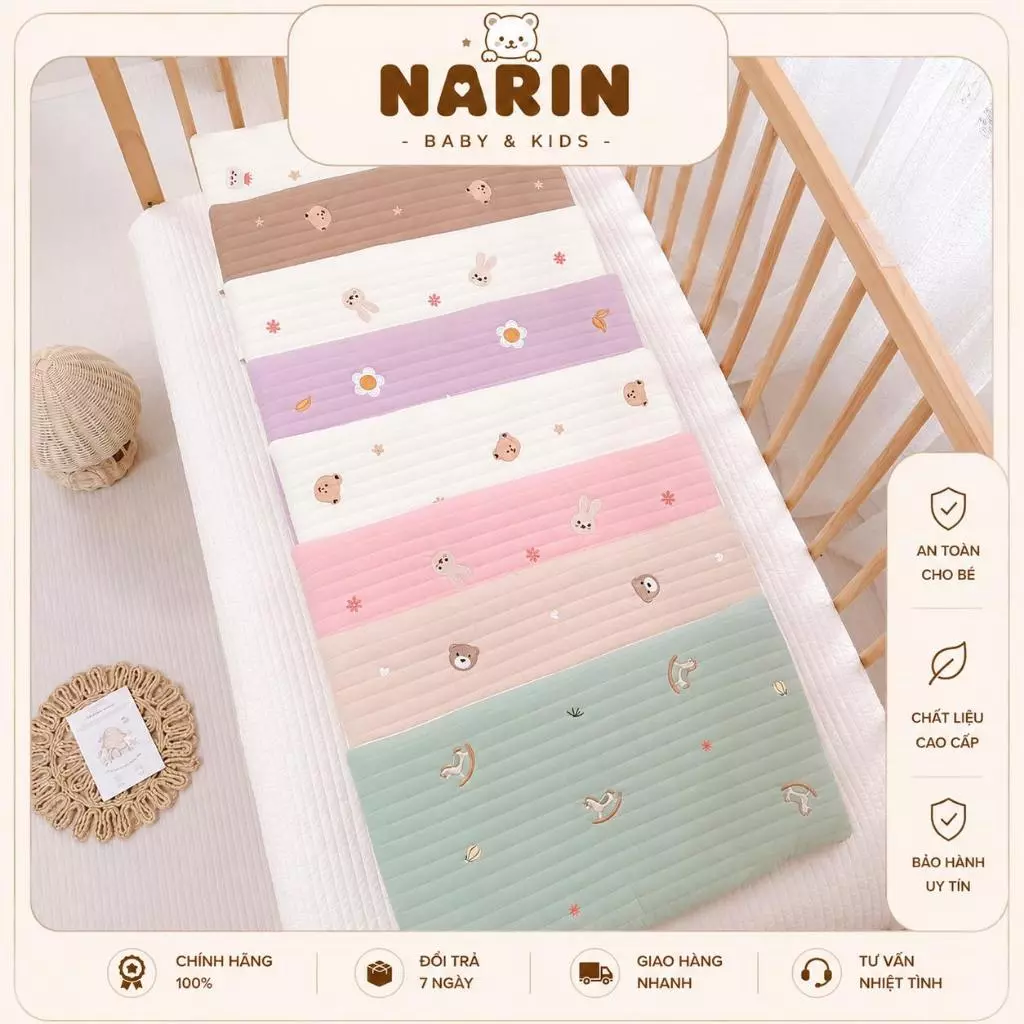 Gối Cao Su Non Cho Bé MONONA MNN021 Họa Tiết Thêu Xinh Xắn Có Kết Cấu Lỗ Thoáng Khí Chống Ngạt