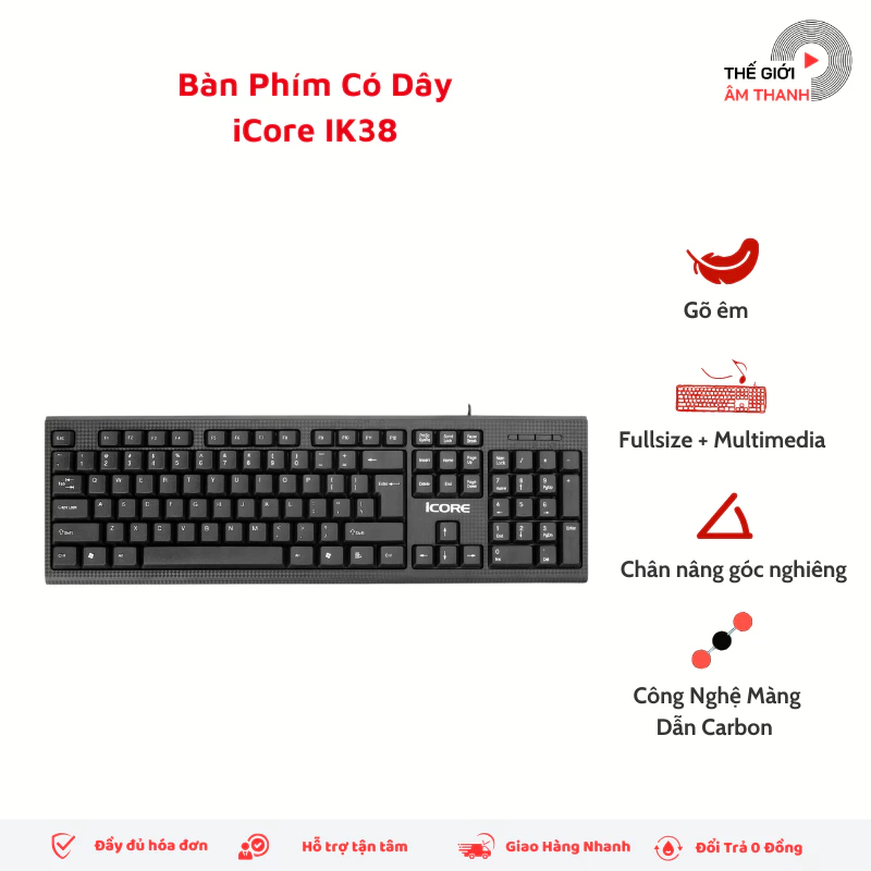Bàn Phím Có Dây iCore IK38 – Full Size 104 Phím, Kết Nối Ổn Định, Giá Tốt - THẾ GIỚI ÂM THANH