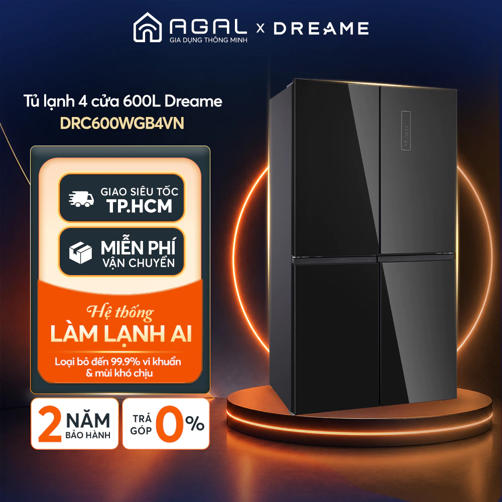 Tủ lạnh 4 cửa Dreame Inverter 600L DRC600WGB4VN, Có ngăn đông mềm, Trả góp 0%, Bảo hành 2 năm