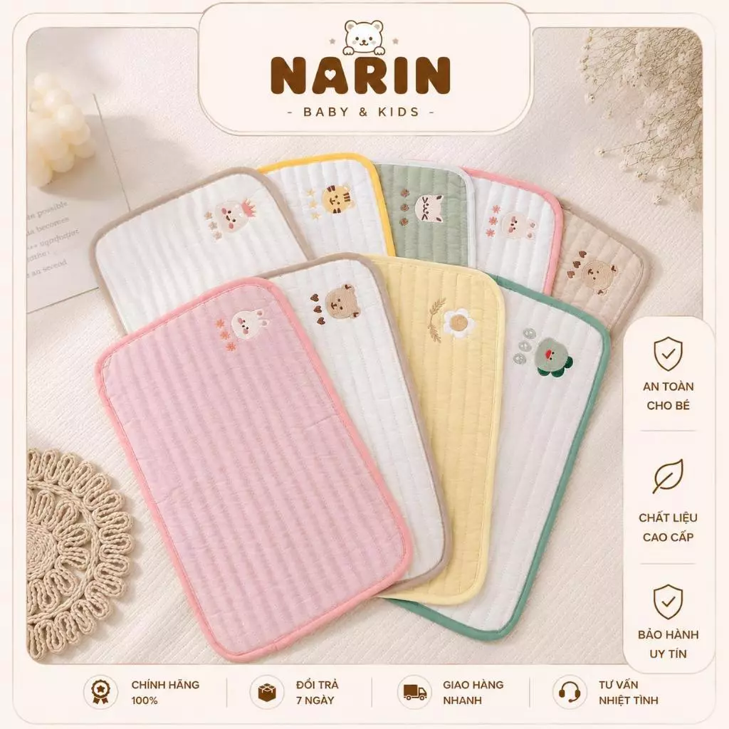 Lót Đầu Điều Hòa Cho Bé MONONA 1 lớp Thấm Hút Mồ Hôi Tốt Cho Con Ngủ Sâu Giấc Thêu Họa Tiết Xinh Xắn