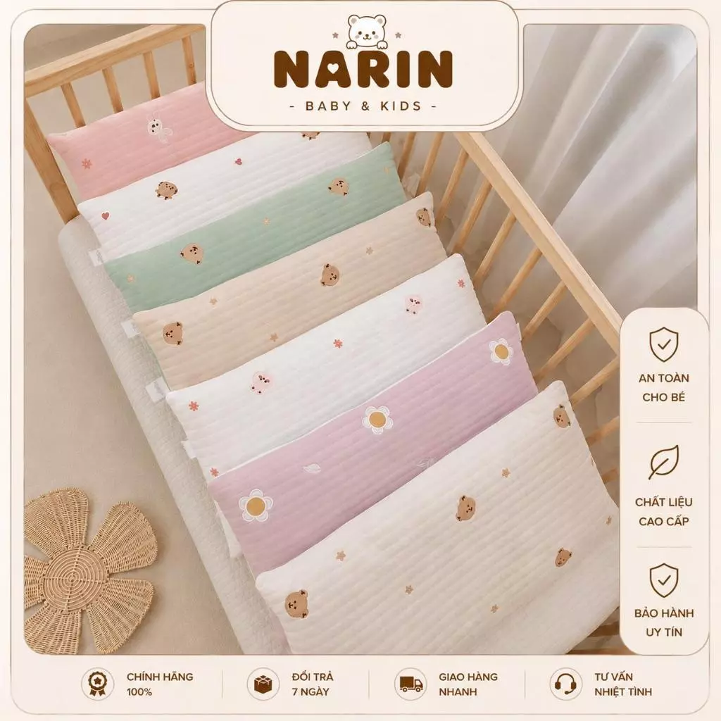 Gối Cho Bé MONONA MNN018 Trần Bông Kèm Lớp Siêu Thoáng Khí Loại Khổ Dài Cho Con Ngủ Ngon Hơn