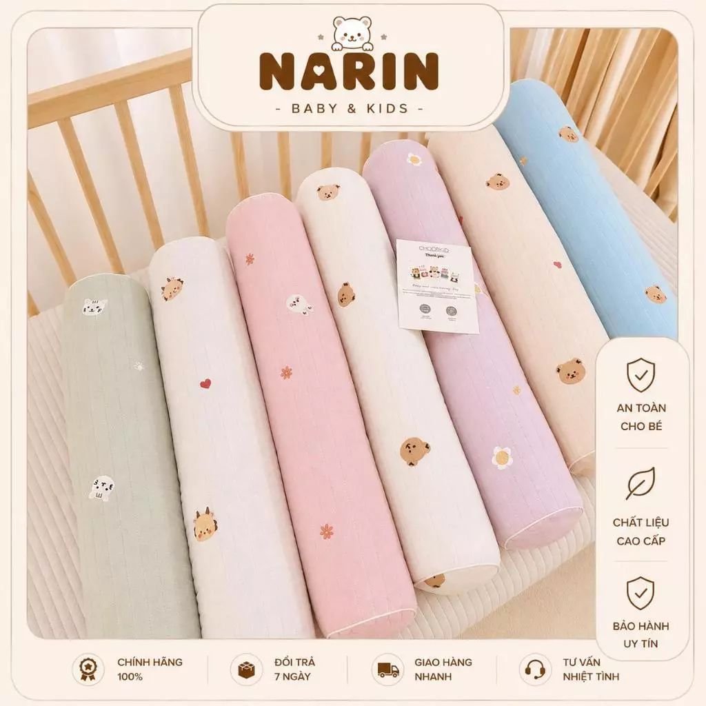 Gối ôm kiêm gối chặn trần bông chât liệu nhập Hàn xịn cho bé - Gối ôm cho bé sơ sinh