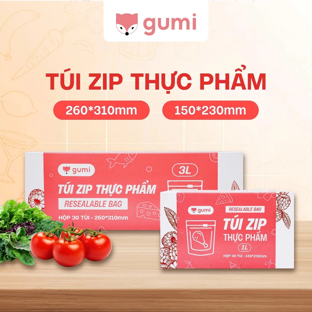 Túi Zip GUMI 30 Cái 1L/3L Nhựa LDPE Nguyên Sinh – Túi Bảo Quản Thực Phẩm Dẻo Dai, An Toàn