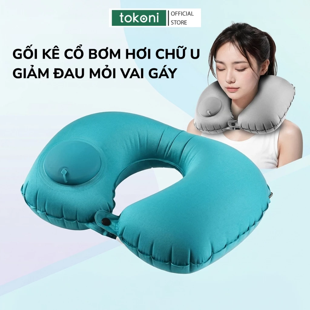 Gối Kẹp Cổ Bơm Hơi Chữ U JYoohome Gấp Gọn Chống Mỏi Vai Gáy Gối Du Lịch Máy Bay Tàu Xe Văn Phòng