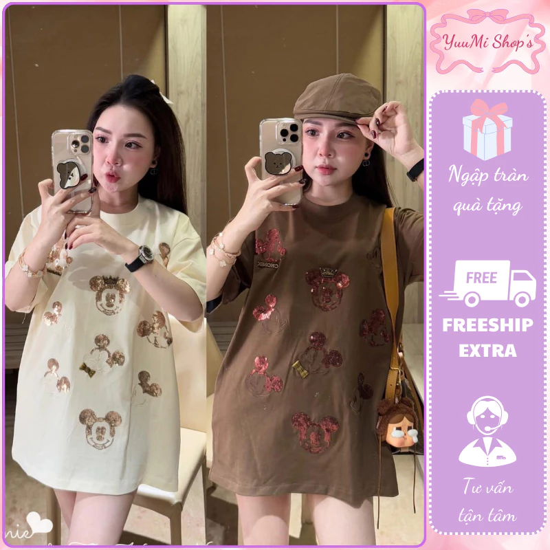 Áo thun Nữ oversized họa tiết hoạt hình thêu kim sa nổi bật mặc đi chơi dạo phố cá tính HCOM25077