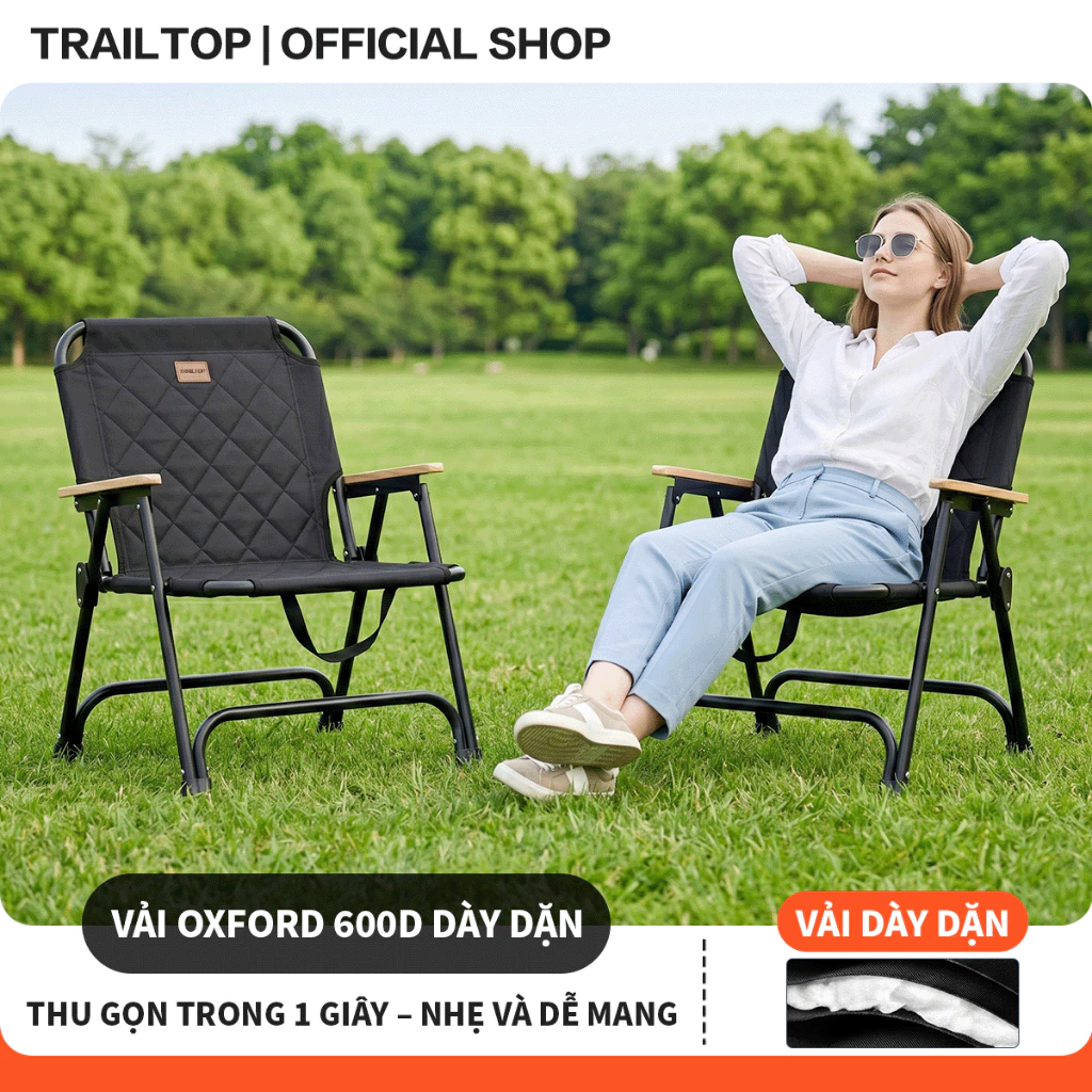 【COD】Trailtop Ghế Camping sport gấp gọn, dã ngoại cắm trại mẫu NEW vải Oxforf LOẠI TAY GỖ & NHỰA- Hàng đẹp chất lượng