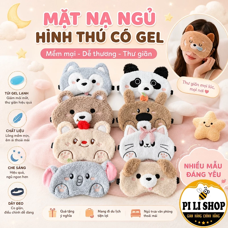 Bịt Mắt Ngủ Kèm Túi Gel Lạnh Thư Giãn Hình Thú Cute, Mặt Nạ Che Mắt Lông Mềm Cho Ngủ Trưa Du Lịch