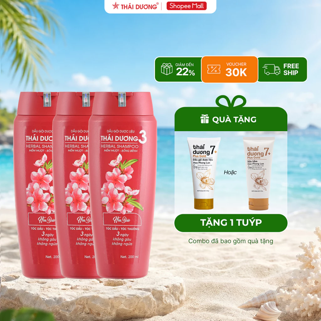 [Hoả tốc] Combo 3 chai Dầu gội Thái Dương 3 (chai 200ml) tặng 1 Dầu gội Thái Dương 7 Plus Gold 50g