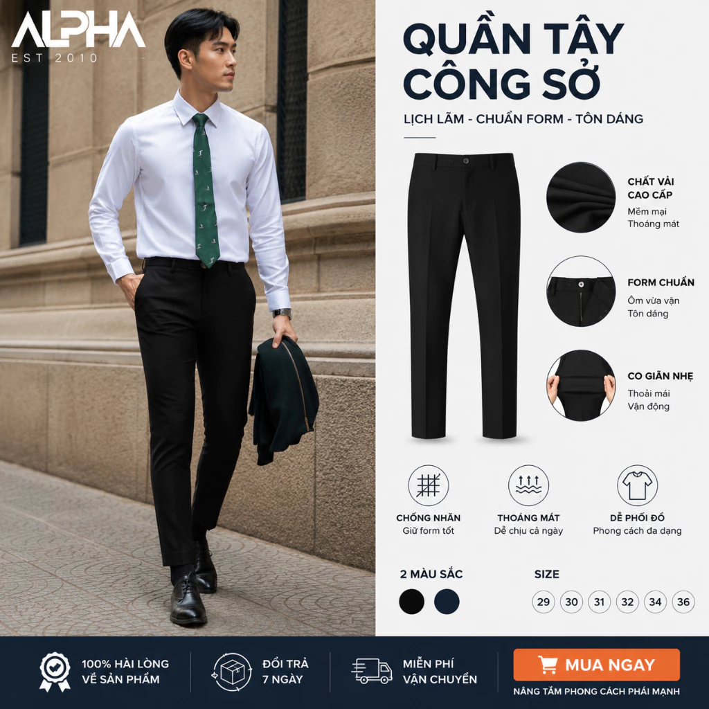 Quần tây nam hàn quốc dáng baggy GEN ALPHA suông đen vải dày dặn co giãn tốt thương hiệu JBAGY