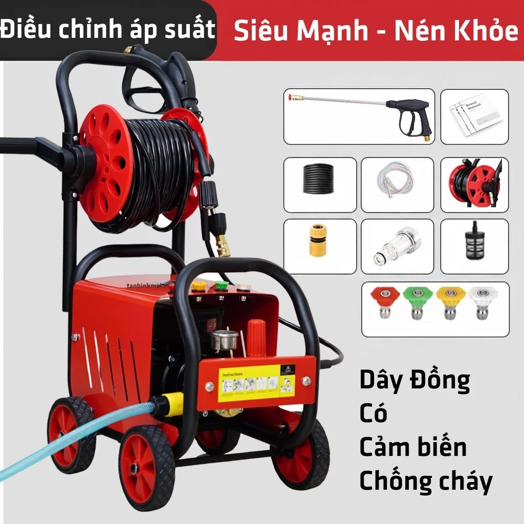 Máy rửa xe cao cáp KAW, lõi 3 lớp dây 20m, Phun xa 10M, áp lực cao rửa xe xịt sân thỏa thích