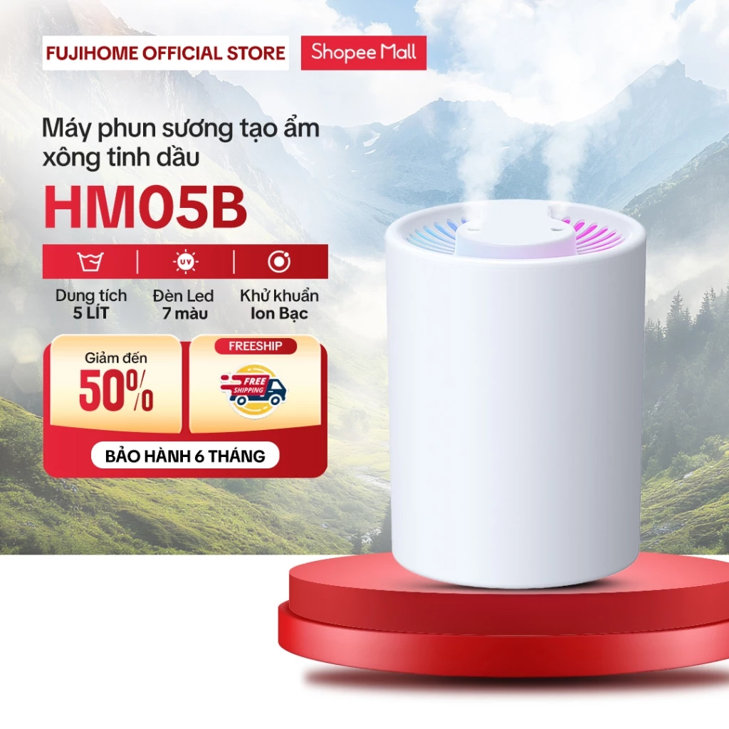 Máy phun sương tạo ẩm 5L khuếch tán tinh dầu mini FUJIHOME, máy bù ẩm máy xông tinh dầu tạo độ ẩm phòng ngủ, phòng khách