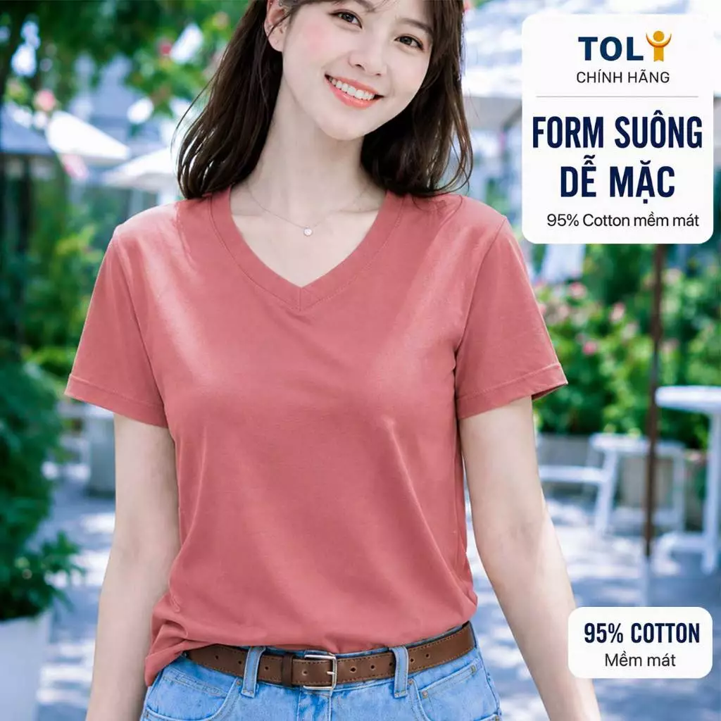 Áo thun nữ cổ Tim TOLI BSA48 – Cotton mềm, form suông gọn dáng, dễ phối mặc mỗi ngày