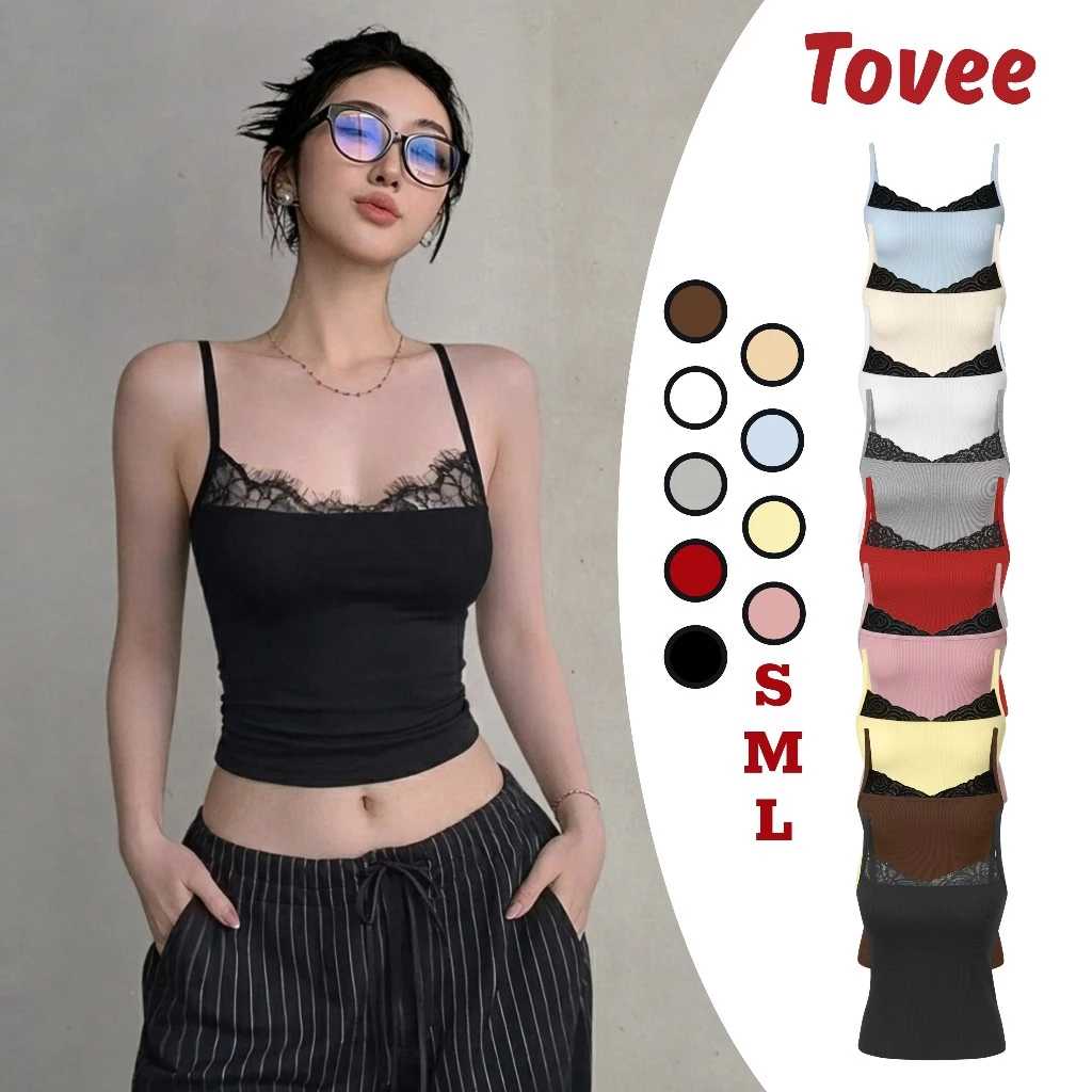 [KO MÚT/CÓ MÚT] Áo Croptop HAI DÂY REN LỚN Nữ Form ôm body CR14, Áo thun sexy chất thun Gân đẹp TOVEE