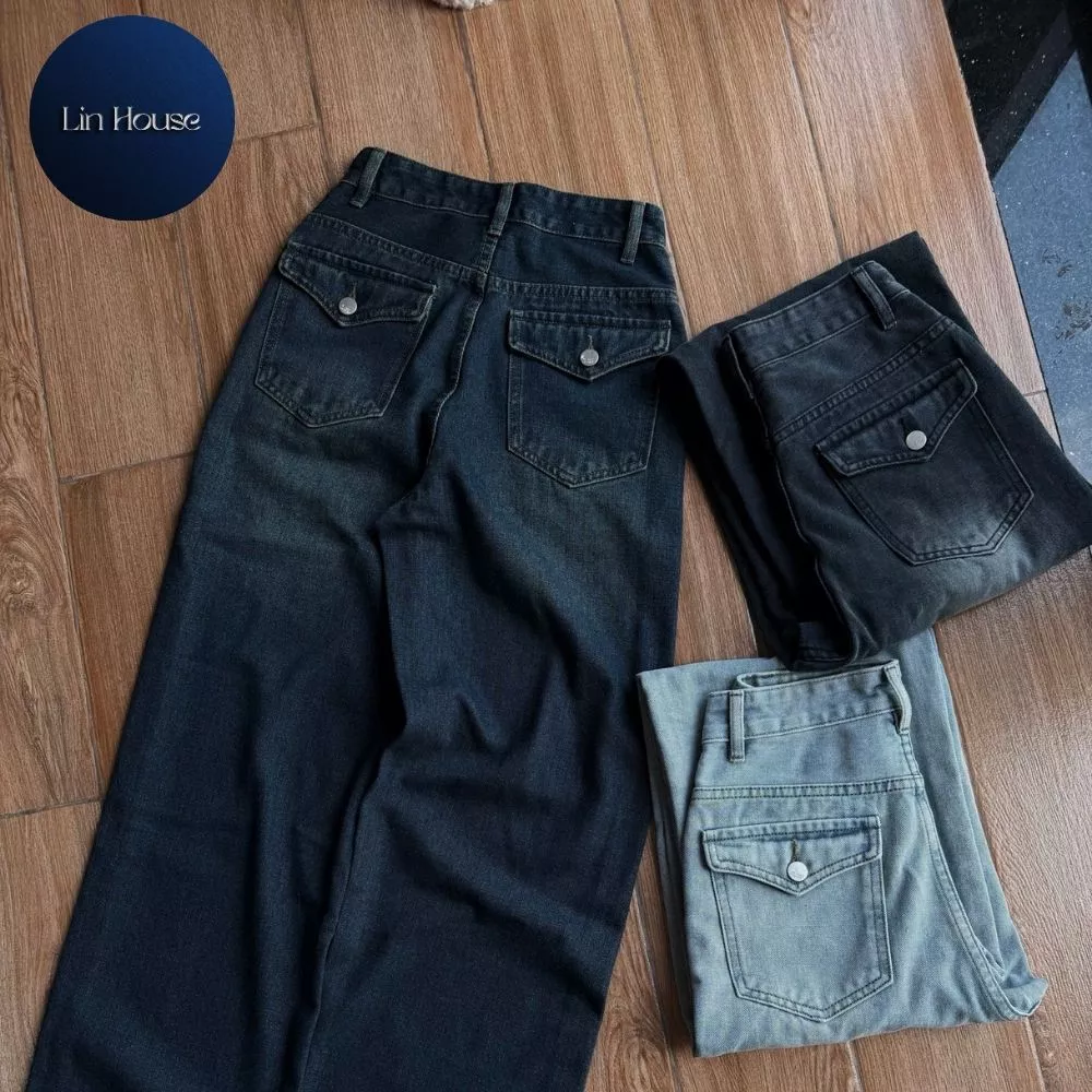 (MÃ 28) Quần Jean Nữ Suông Túi Kiểu Nhiều Màu – Quần Jeans Ống Rộng Lưng Cao, Form Đẹp Tôn Dáng, Dễ Phối Đồ | LIN HOUSE
