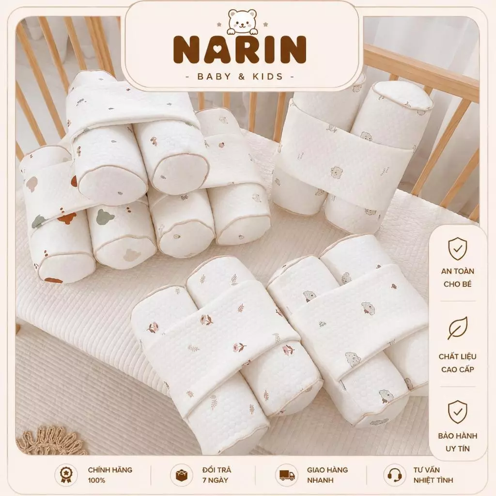 Gối Chặn chông giật mình cho trẻ chất liệu cotton mềm mịn , thoáng khí mang lại cảm giác an toàn cho bé.